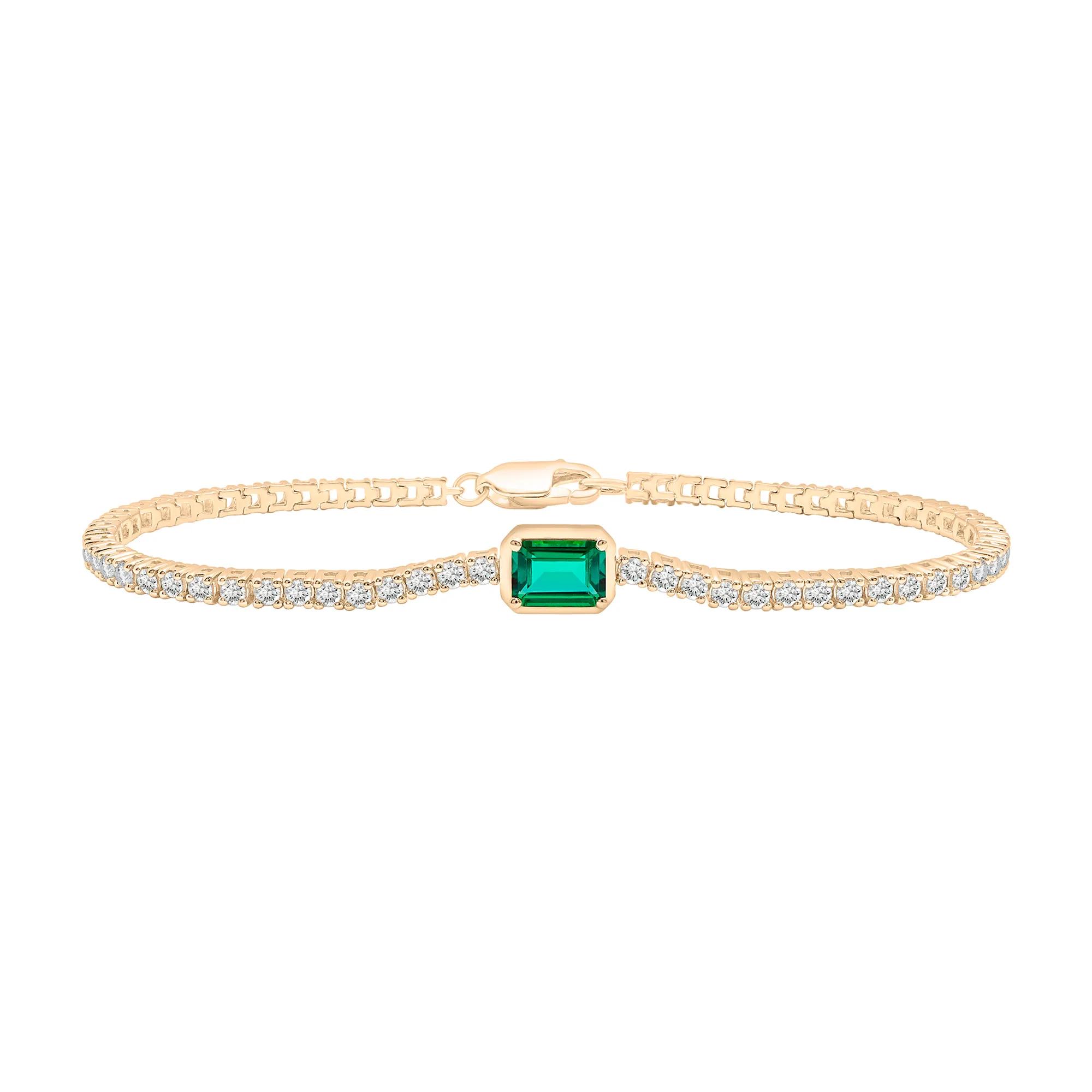 Lab-Created Emerald and Lab-Created White Sapphire Bracelet | Vermeil | Yellow | Size 6.60mm | Laure by Aurate