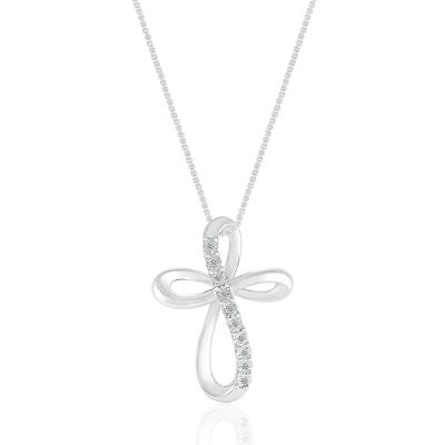 Diamond Open Cross Pendant in Sterling Silver