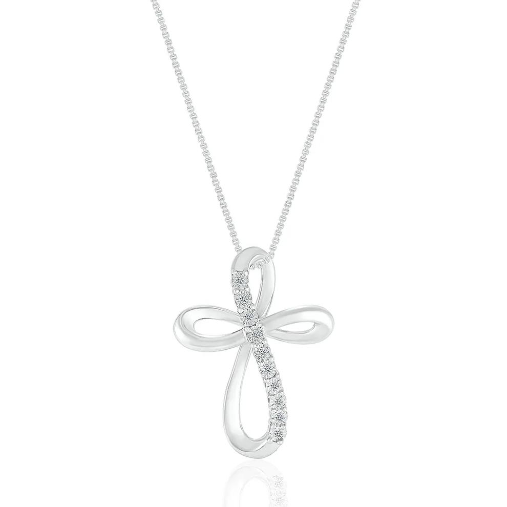 Diamond Open Cross Pendant in Sterling Silver – Image 1 of 3