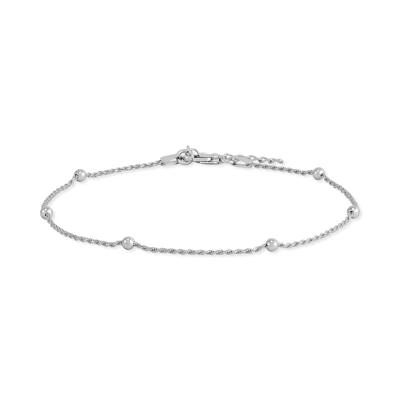 Solid Rope Beaded Anklet in Sterling Silver, 10"
