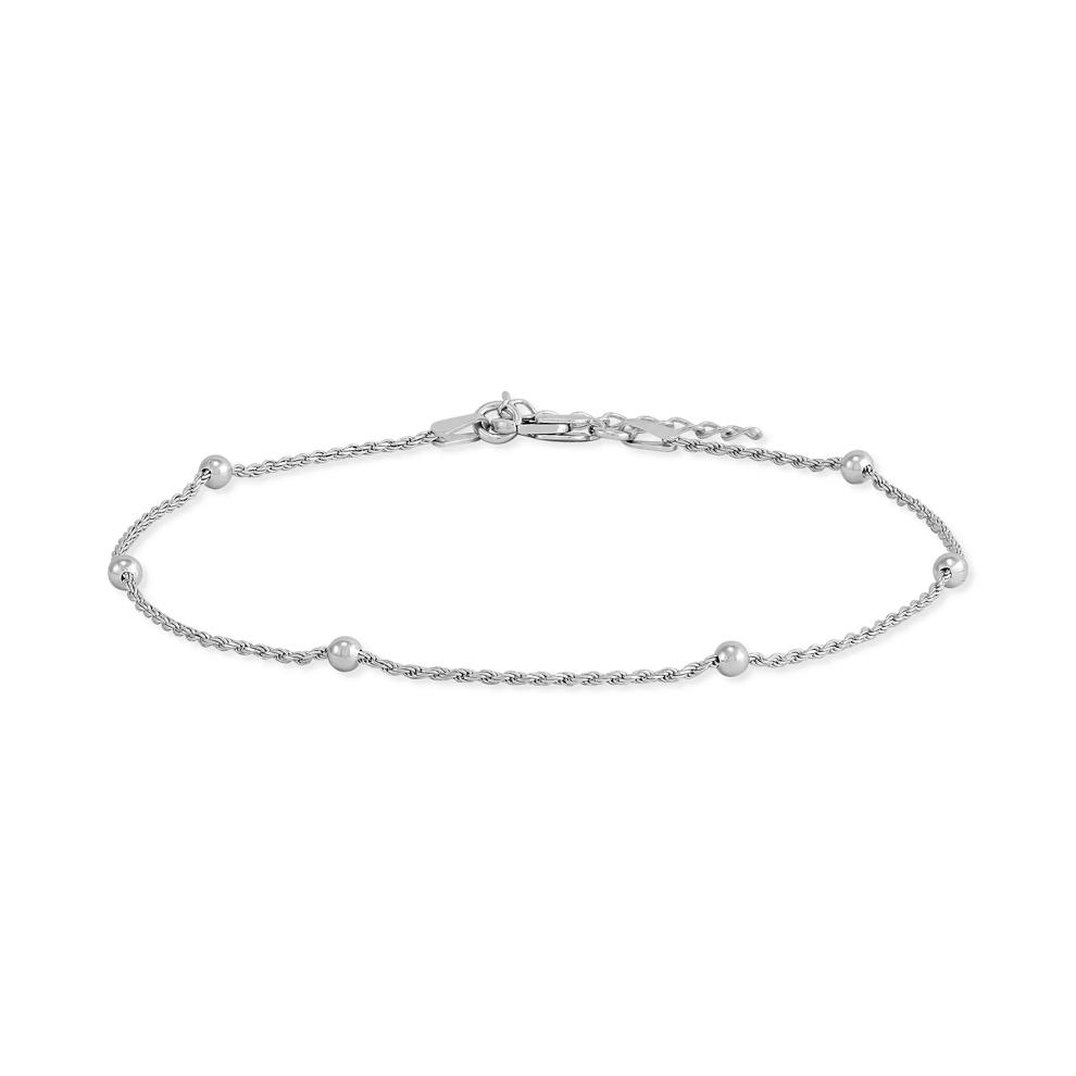 Solid Rope Beaded Anklet in Sterling Silver, 10" – Image 1 of 2