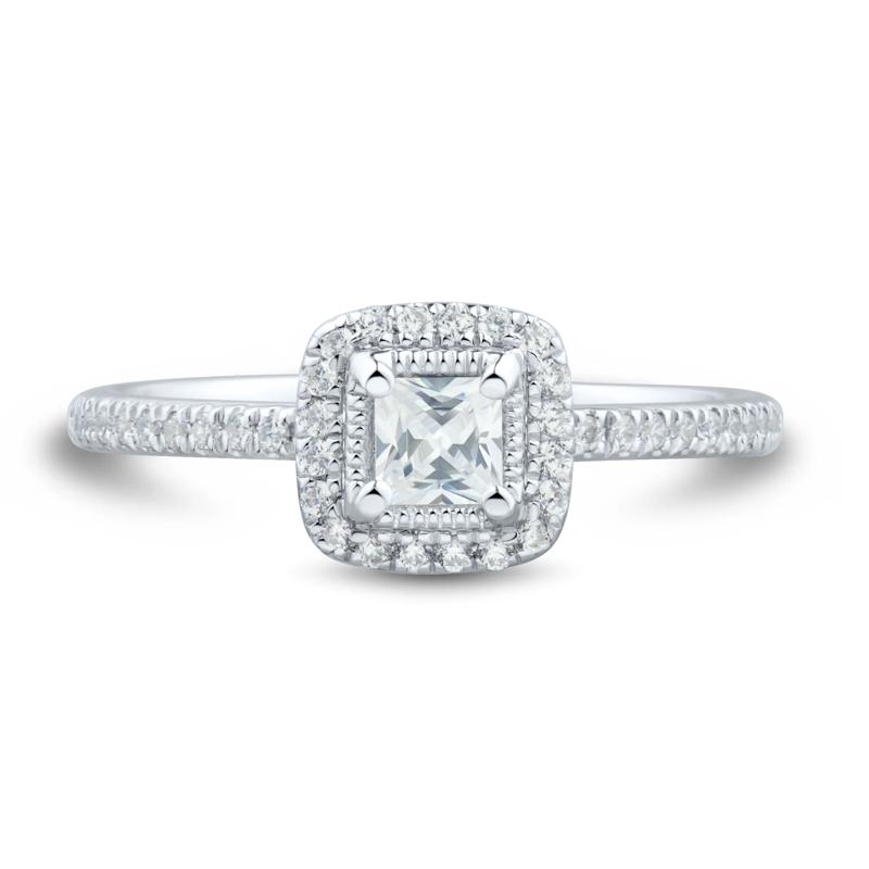 Diamond Halo Engagement Ring in 14K White Gold &#40;1/2 ct. tw.&#41; – Image 1 of 3