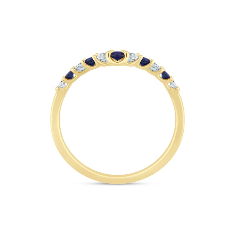 Diamond and Blue Sapphire Contour Band in 14K Yellow Gold &#40;1/7 ct. tw.&#41; – Image 2 of 3