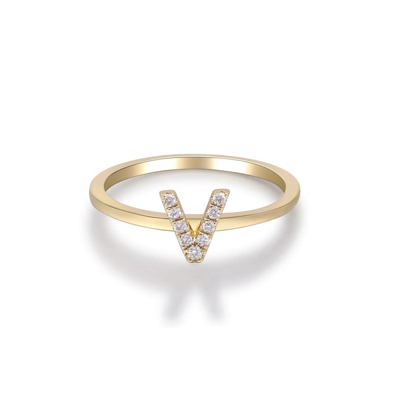 Diamond Accent &quot;V&quot; Initial Ring in 10K Yellow Gold – Image 4 of 5