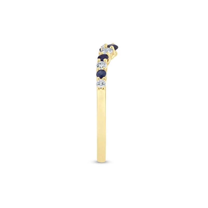 Diamond and Blue Sapphire Contour Band in 14K Yellow Gold &#40;1/7 ct. tw.&#41; – Image 3 of 3
