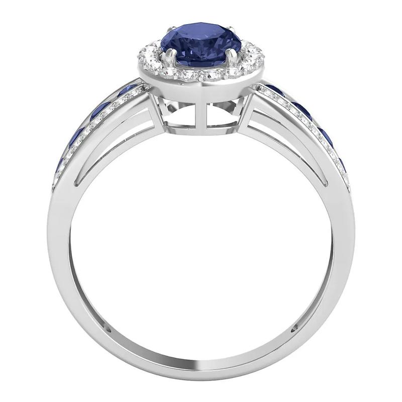 Blue Sapphire &amp; 1/4 ct. tw. Diamond Ring in 10K White Gold – Image 2 of 3