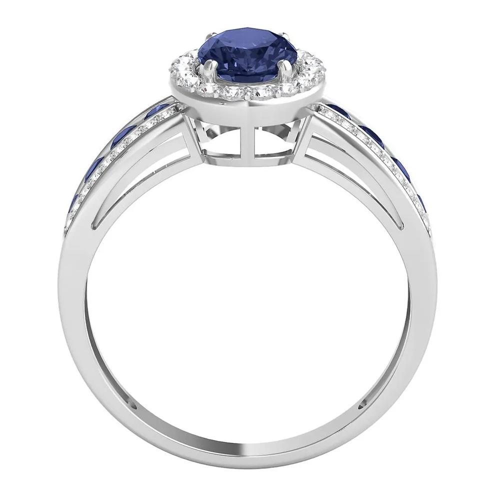 Blue Sapphire &amp; 1/4 ct. tw. Diamond Ring in 10K White Gold – Image 2 of 3