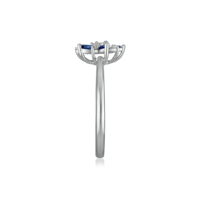 Blue Sapphire and Diamond Accent Floral Ring in 10K White Gold – Image 3 of 3
