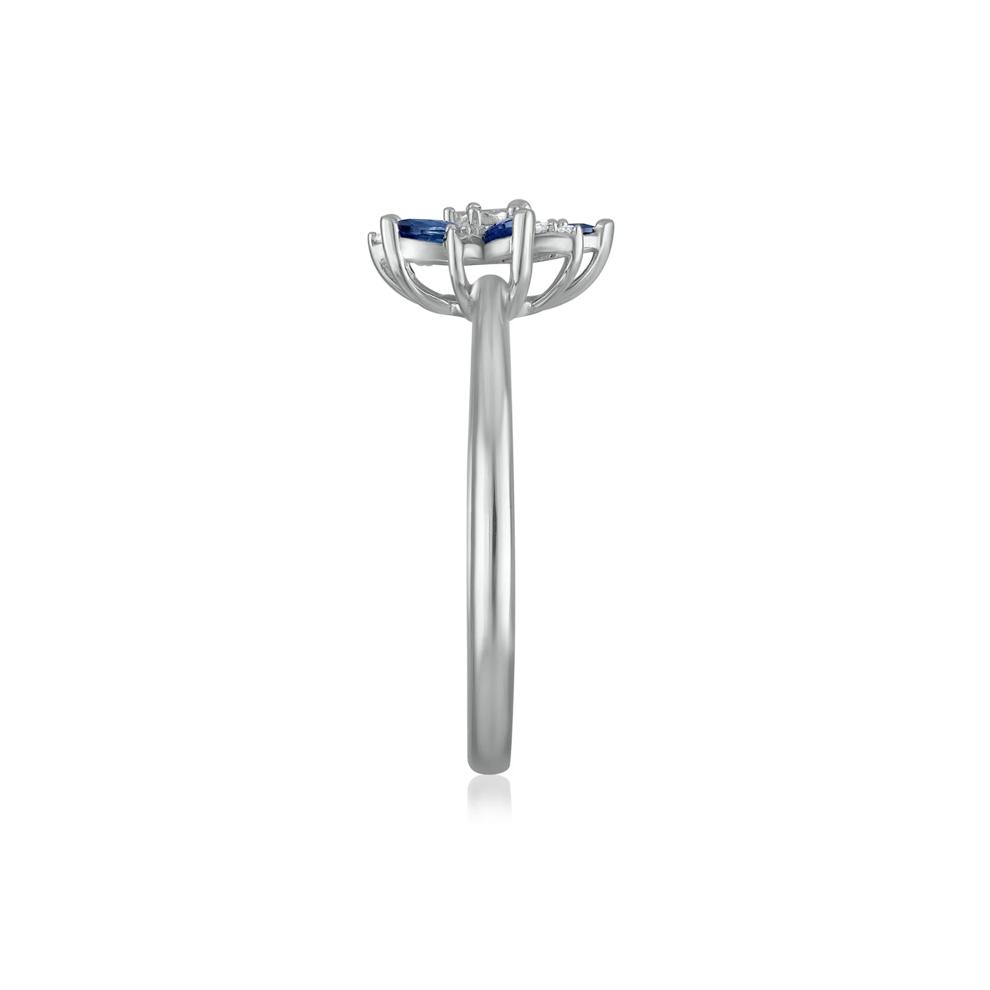 Blue Sapphire and Diamond Accent Floral Ring in 10K White Gold – Image 3 of 3