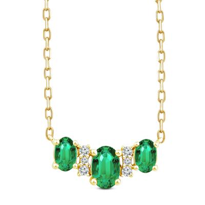 Gemstone and Diamond Accent Three-Stone Necklace in 10K Gold