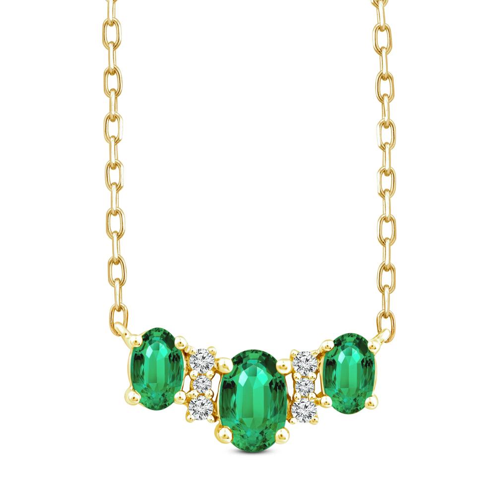 Emerald and Diamond Accent Three-Stone Necklace in 10K Yellow Gold – Image 1 of 4