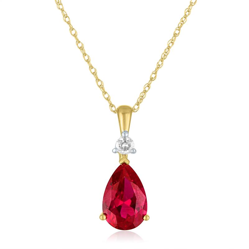 Lab-Created Ruby and Lab-Created White Sapphire Pendant in 10K Yellow Gold – Image 1 of 3