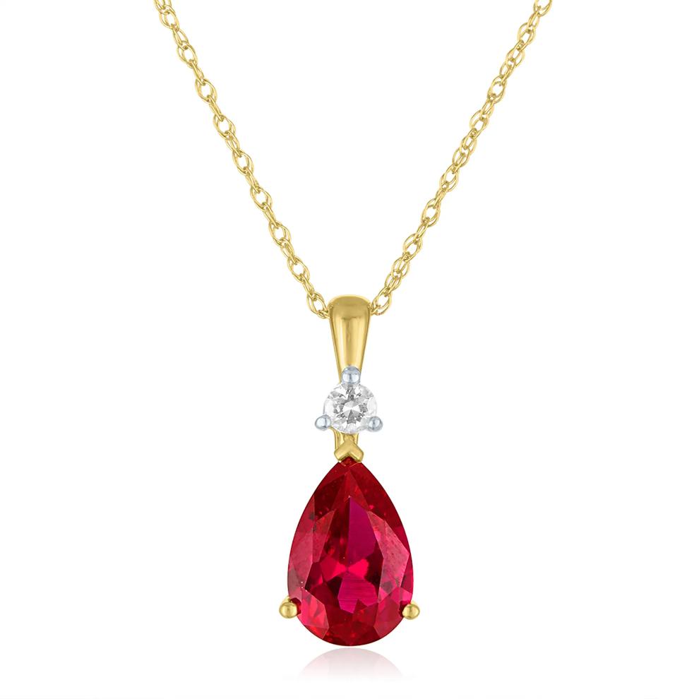 Lab-Created Ruby and Lab-Created White Sapphire Pendant in 10K Yellow Gold – Image 1 of 3
