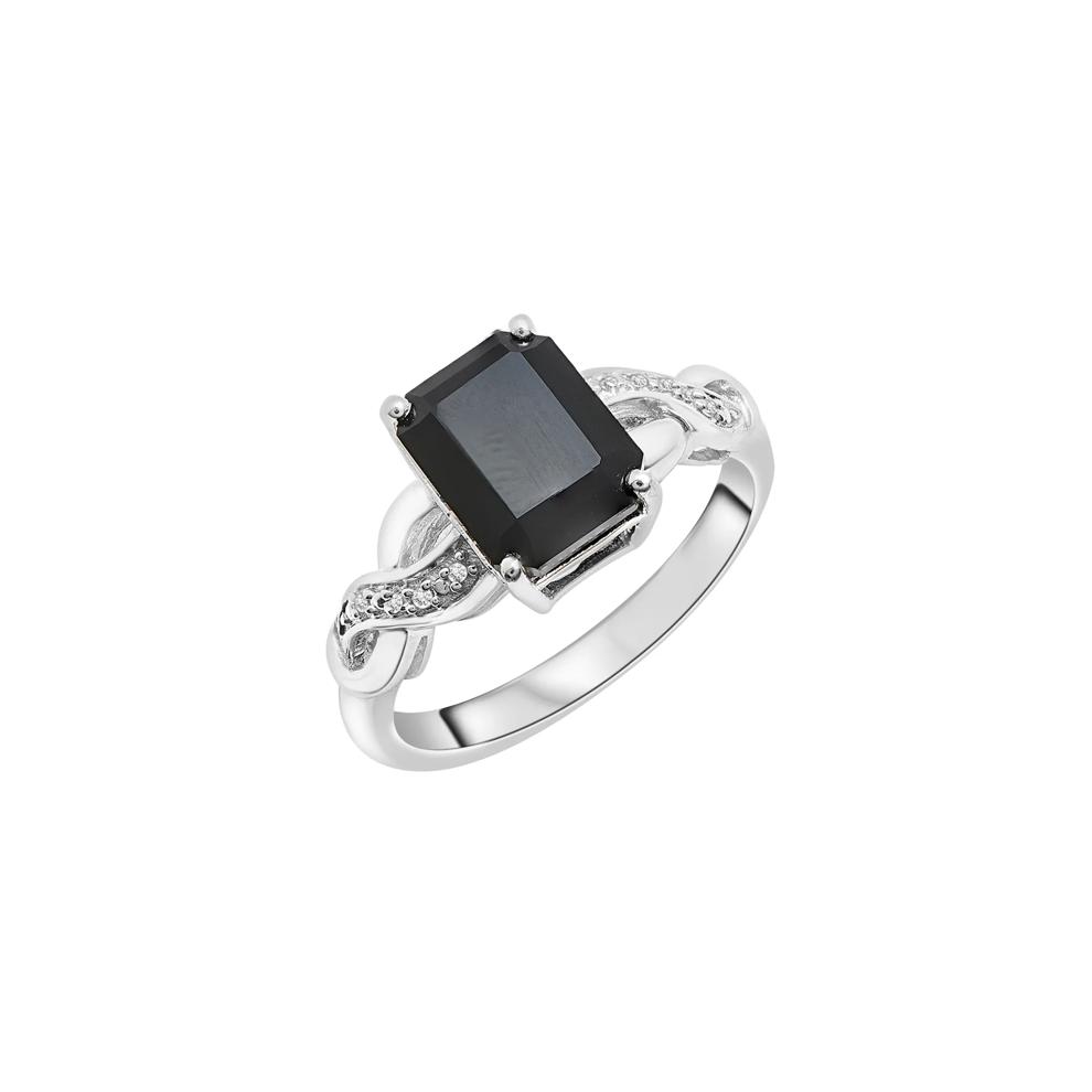 Onyx and Diamond Accent Twist Shank Ring in Sterling Silver – Image 4 of 5