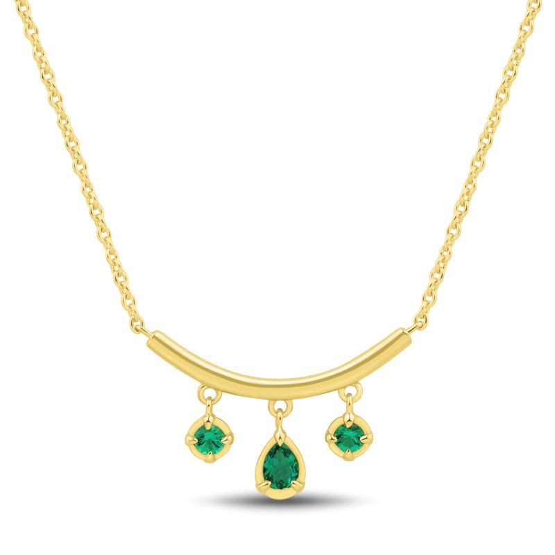 Lab-Created Emerald Curved Bar Dangle Necklace in Vermeil – Image 1 of 3