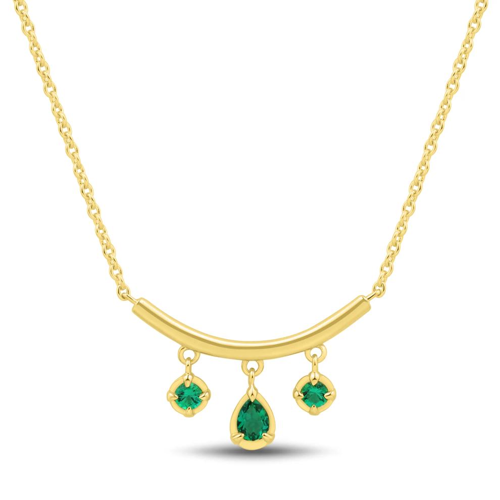 Lab-Created Emerald Curved Bar Dangle Necklace in Vermeil – Image 1 of 3