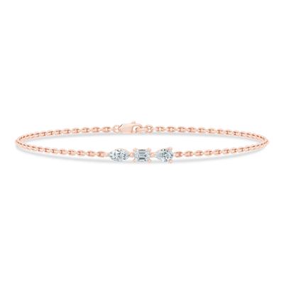 Lab Grown Diamond Three-Stone Chain Bracelet in 10K Rose Gold, 7" (1/3 ct. tw.)