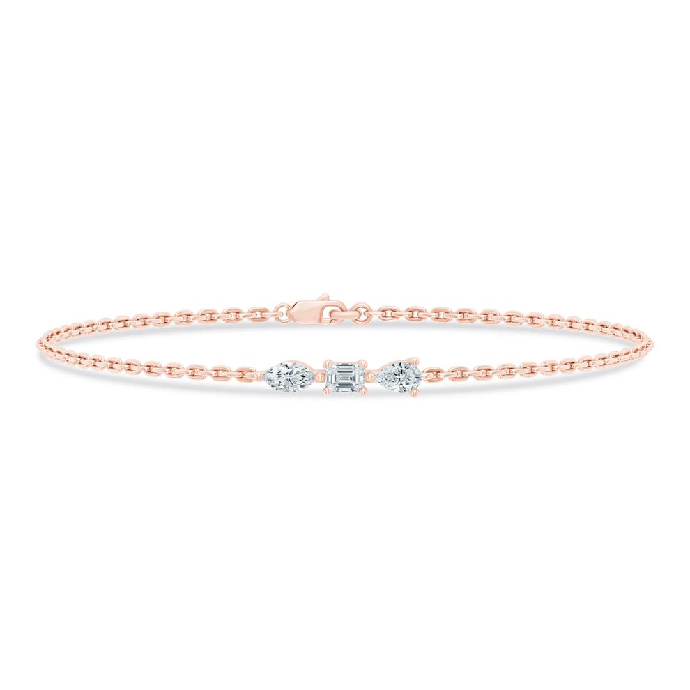 Lab Grown Diamond Three-Stone Chain Bracelet in 10K Rose Gold, 7" (1/3 ct. tw.) – Image 1 of 2