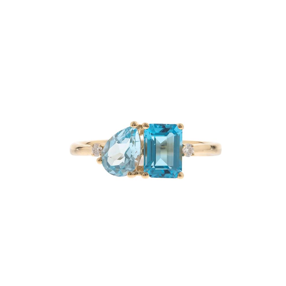 Blue Topaz and Diamond Accent Ring in 10K Yellow Gold – Image 6 of 6
