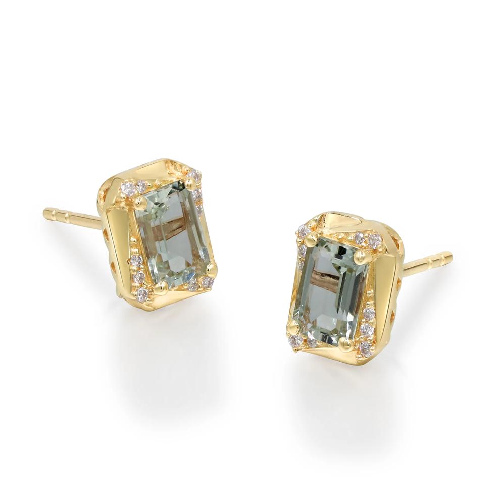 Green Amethyst &amp; Diamond Accent Stud Earrings in 10K Yellow Gold – Image 1 of 2