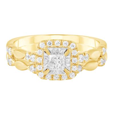 Diamond Princes-Cut Center Halo Engagement Ring in 10K Yellow Gold (1/2 ct. tw.)