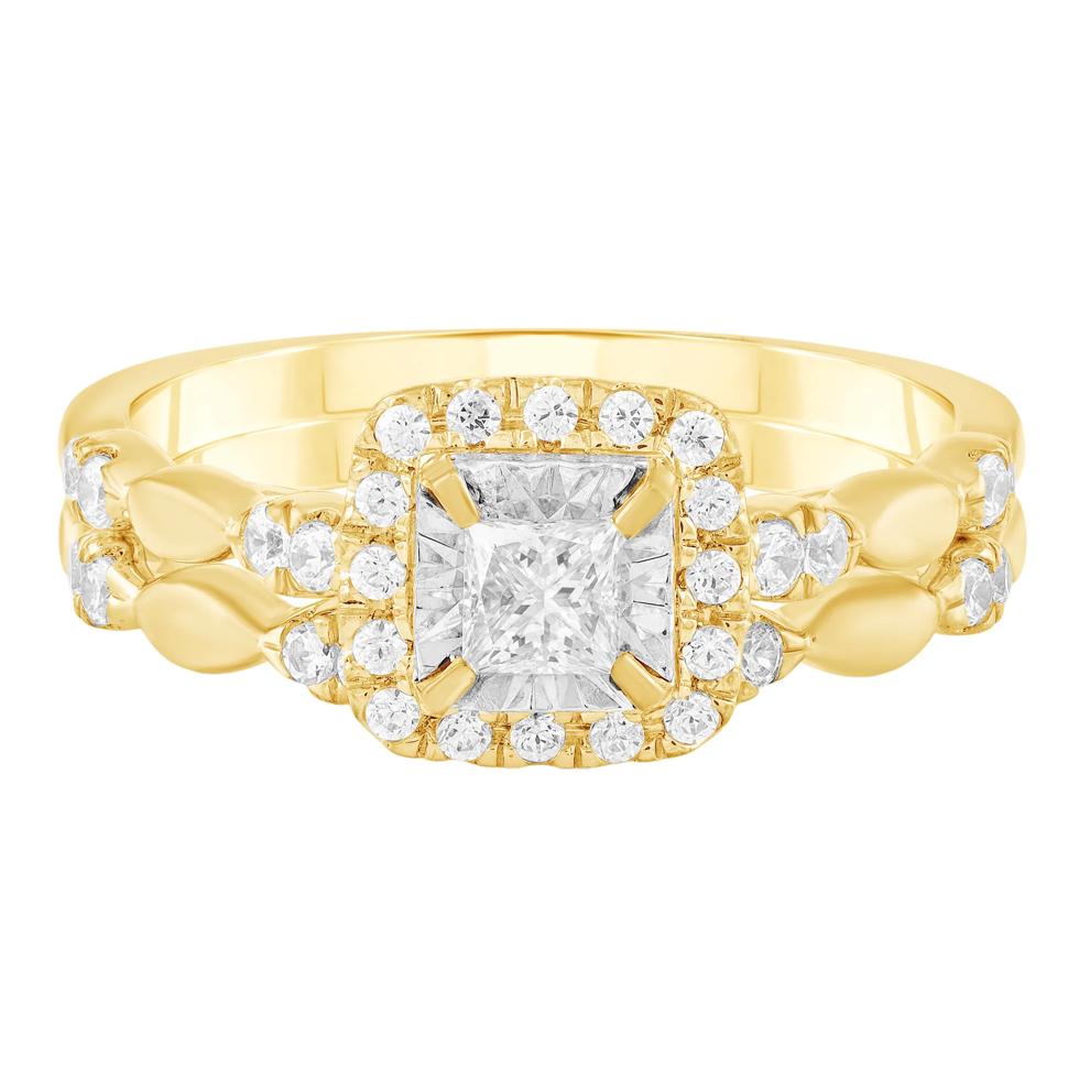Diamond Princes-Cut Center Halo Engagement Ring in 10K Yellow Gold (1/2 ct. tw.) – Image 1 of 5
