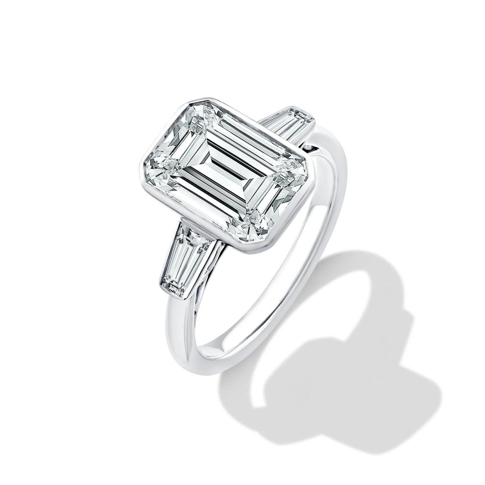 Lab Grown Diamond Emerald &amp; Baguette Engagement Ring in 14K White Gold (4 1/4 ct. tw.) – Image 4 of 4