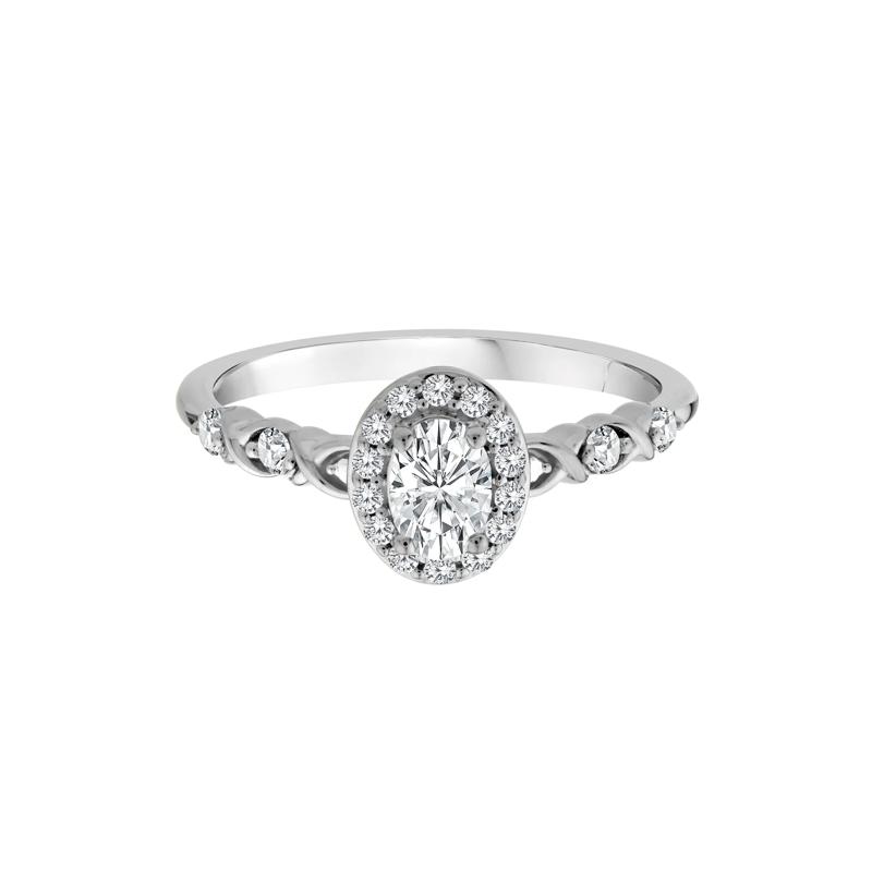 Lab Grown Diamond Oval Halo Promise Ring in 10K White Gold &#40;1/2 ct. tw.&#41; – Image 1 of 3