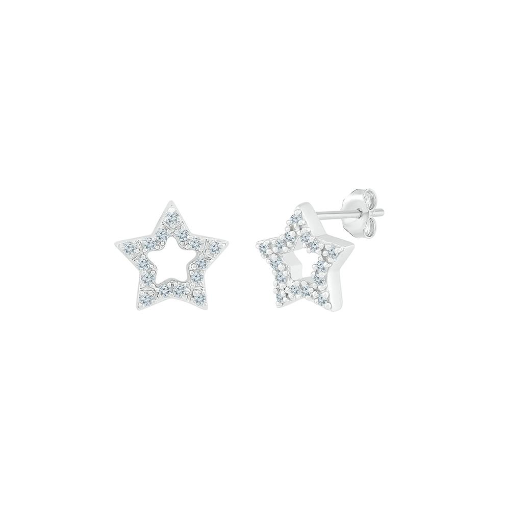 Diamond Open Star Stud Earrings in Sterling Silver (1/7 ct. tw.) – Image 1 of 2
