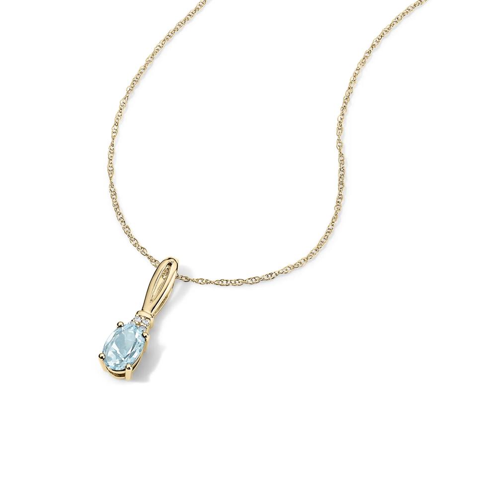Oval Aquamarine &amp; Diamond Accent Pendant Necklace in 10K Yellow Gold – Image 4 of 4
