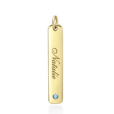 engravable bar pendant with scroll font & custom gemstone in 10K Yellow Gold