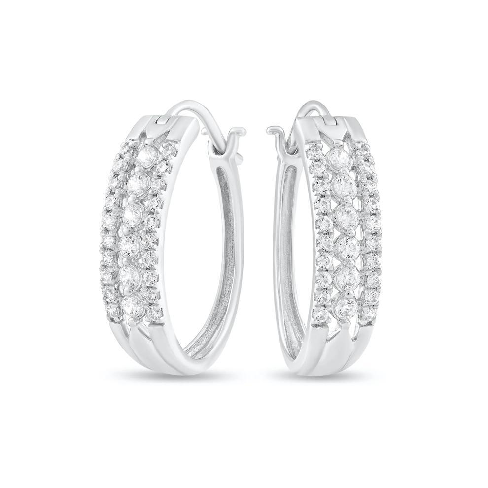 Diamond Multi-Row Hoop Earrings in 10K White Gold (1/2 ct. tw.) – Image 1 of 3