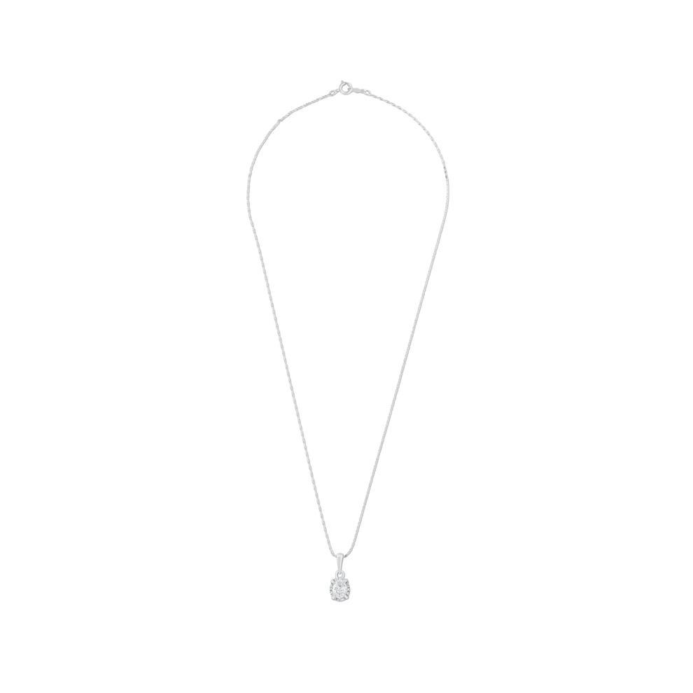 Lab Grown Diamond Oval Illusion Pendant Necklace in 10K White Gold (1/5 ct. tw.) – Image 3 of 4
