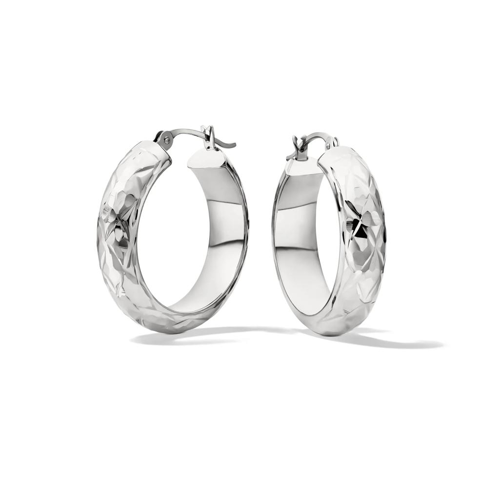 Polished Diamond-Cut Tube Hoop Earrings in 10K White Gold, 20MM – Image 1 of 3
