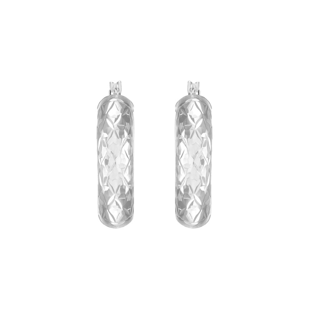 Polished Diamond-Cut Tube Hoop Earrings in 10K White Gold, 20MM – Image 1 of 3