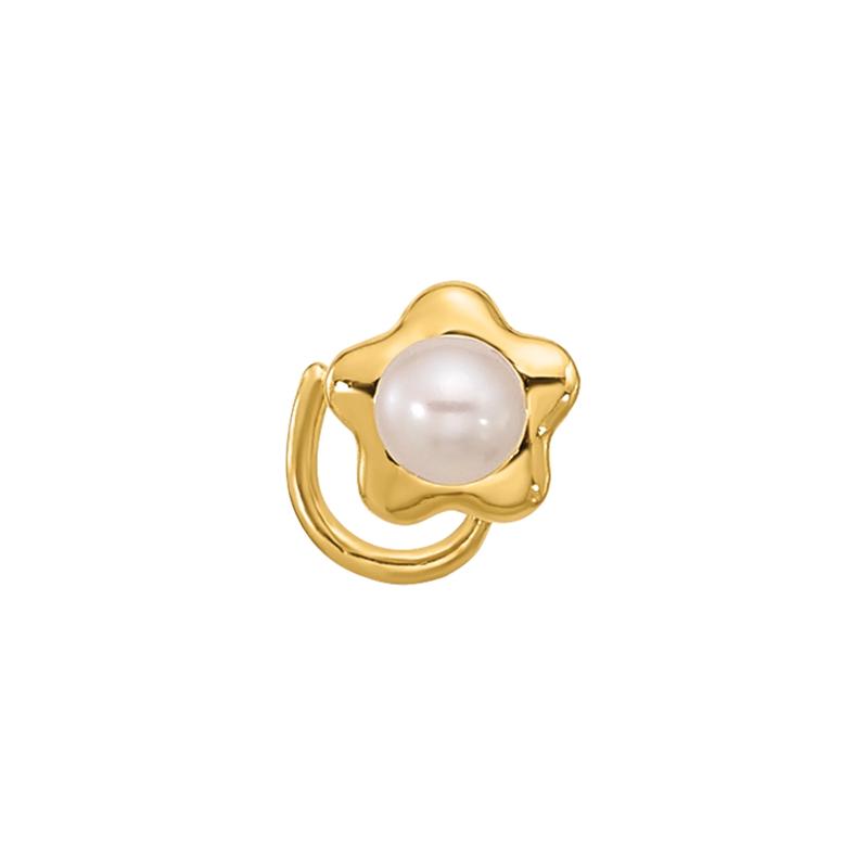 Freshwater Button Pearl Flower Nose Ring in 14K Yellow Gold, 22 Gauge – Image 3 of 3