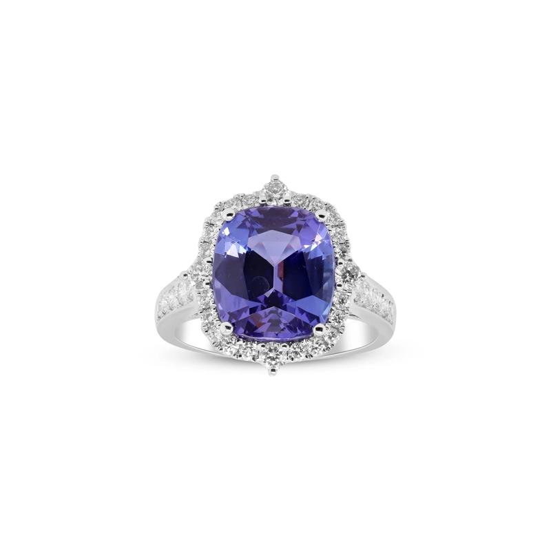 Tanzanite and Diamond Pointed Halo Ring in 18K White Gold &#40;3/4 ct. tw.&#41; – Image 1 of 4