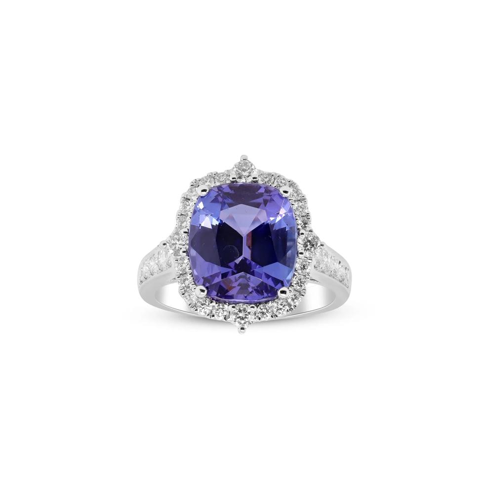 Tanzanite and Diamond Pointed Halo Ring in 18K White Gold (3/4 ct. tw.) – Image 1 of 4