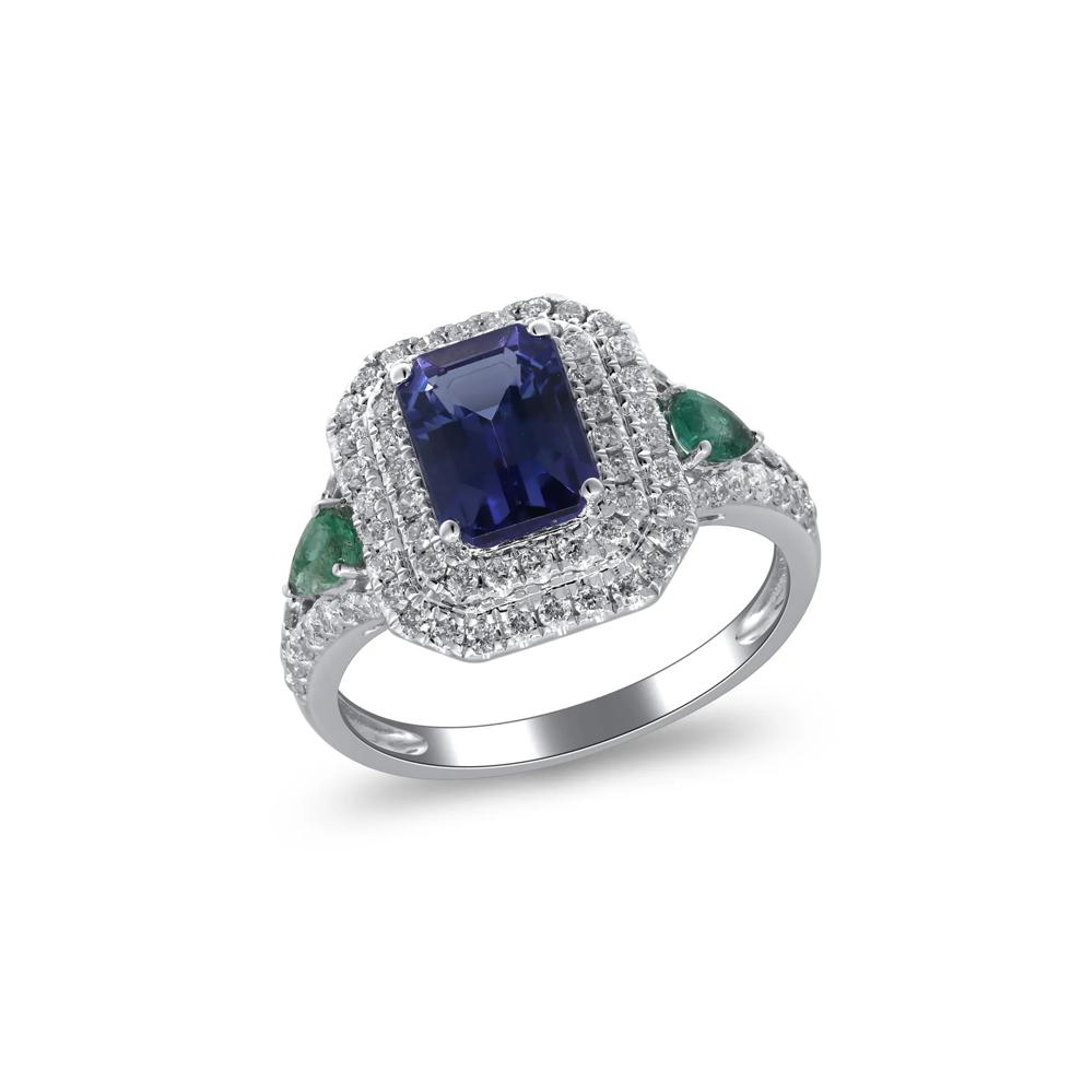 Tanzanite &amp; Emerald Double Halo Ring in 14K White Gold (1/2 ct. tw.) – Image 5 of 5