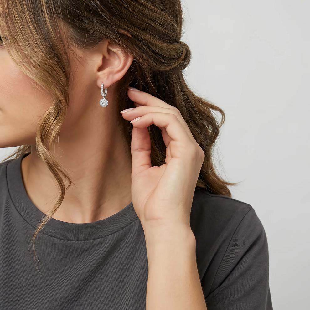 1 ct. tw. Lab Grown Diamond Dangle Earrings in 14K White Gold – Image 2 of 2