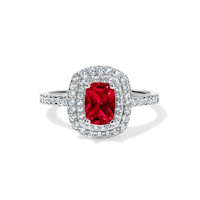 Lab-Created Ruby & Lab-Created White Sapphire Halo Ring in Sterling Silver