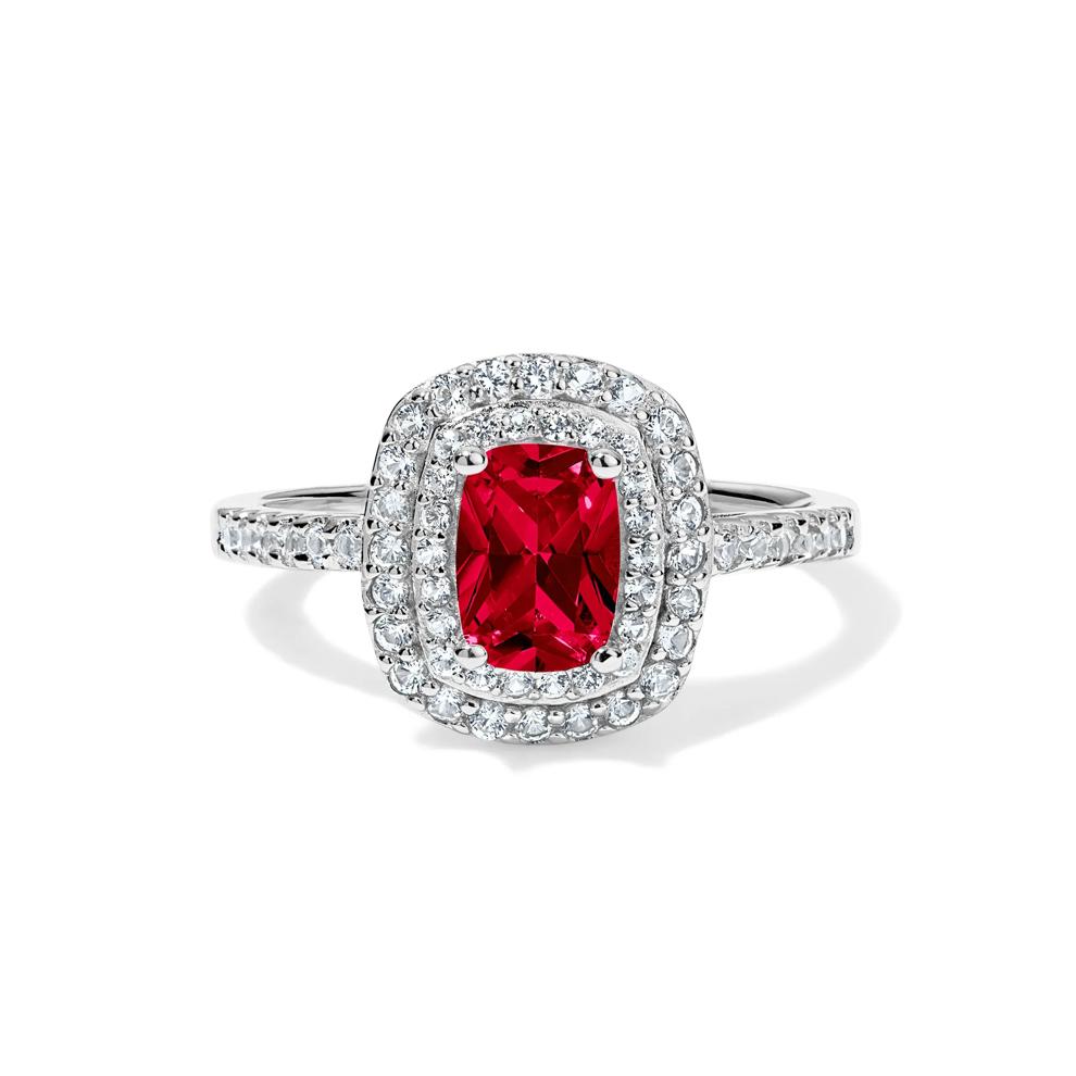 Lab-Created Ruby &amp; Lab-Created White Sapphire Halo Ring in Sterling Silver – Image 1 of 4