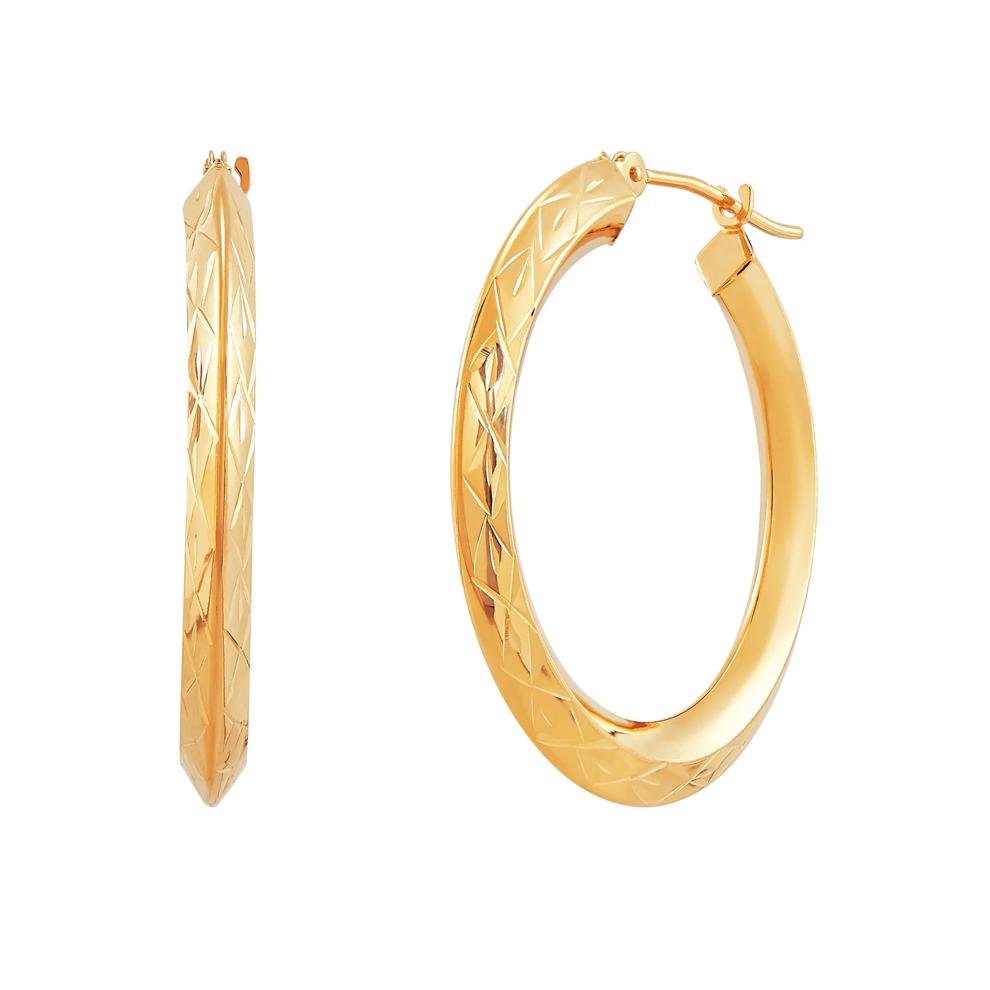 Polished Diamond-Cut Tube Hoop Earring in 14K Yellow Gold, 30MM – Image 1 of 3
