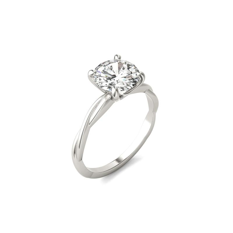 Round Solitaire Moissanite Ring with Twist Band in 14K White Gold &#40;1 7/8 ct. dew&#41; – Image 4 of 5