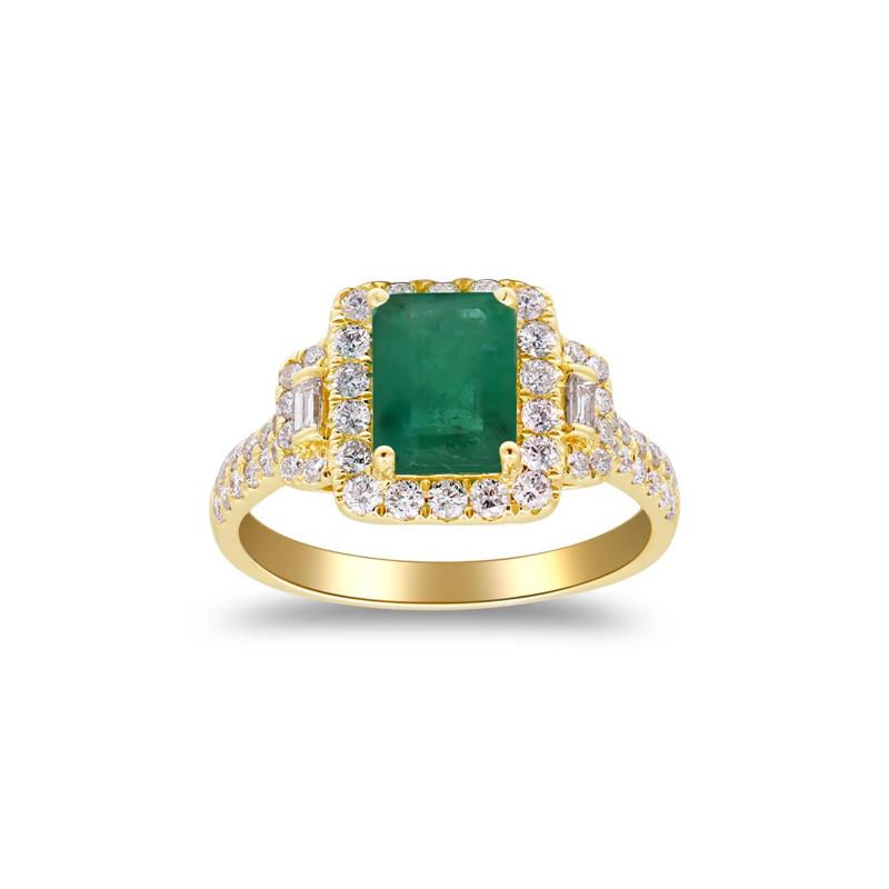 Emerald-Cut Emerald and Diamond Ring in 14K Yellow Gold &#40;5/8 ct. tw.&#41; – Image 1 of 4