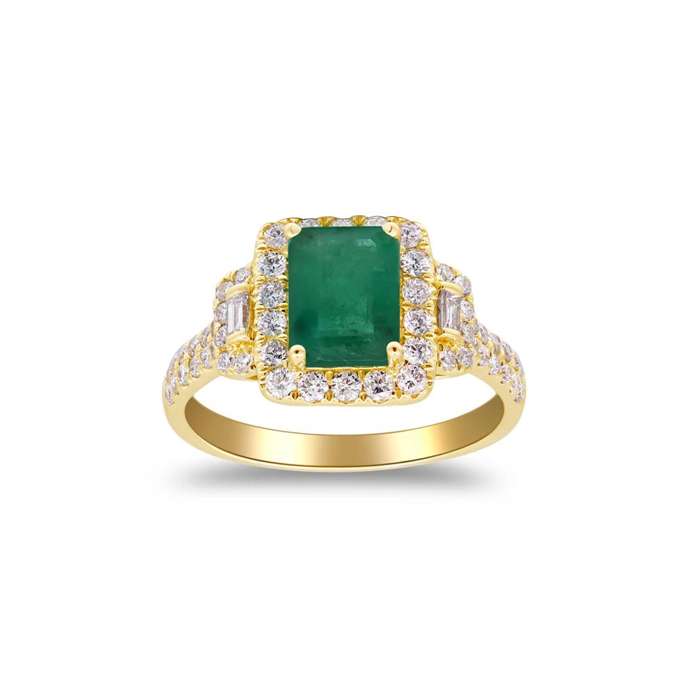 Emerald-Cut Emerald and Diamond Ring in 14K Yellow Gold (5/8 ct. tw.) – Image 1 of 4