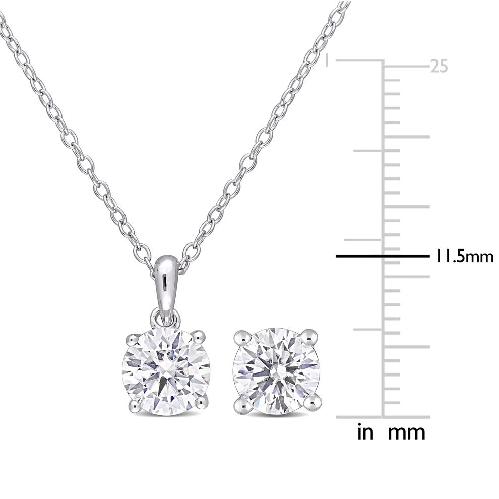 Lab-Created Moissanite Solitaire Pendant &amp; Stud Earrings Set in Sterling Silver (3 ct. dew) – Image 2 of 3