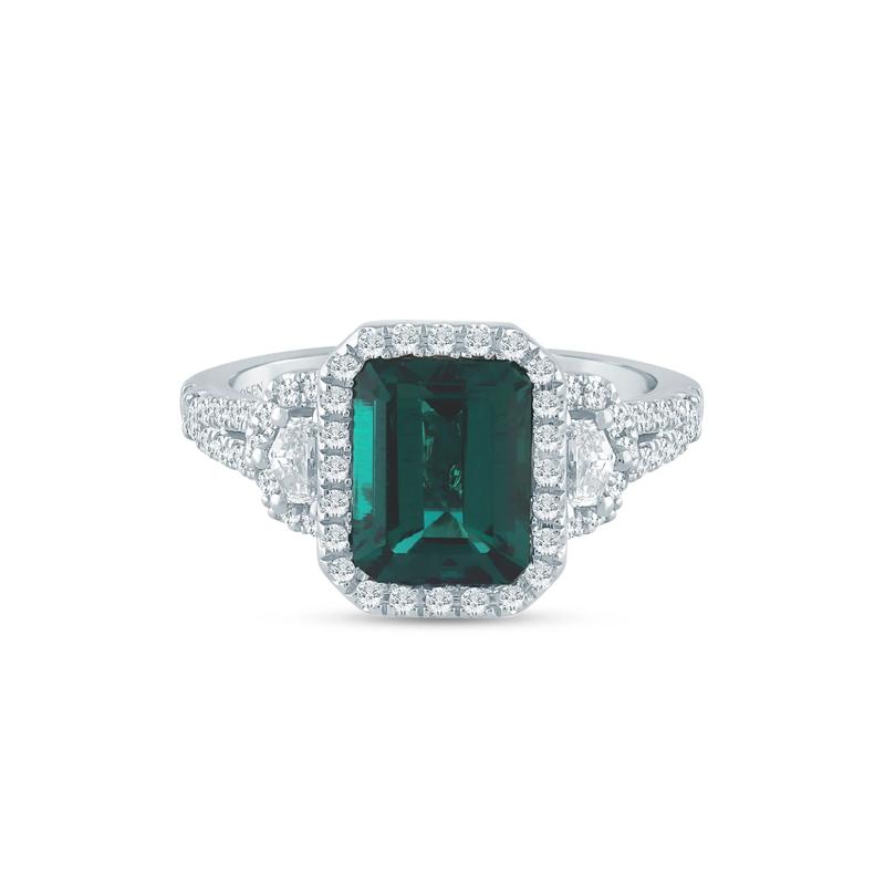 Marlena Lab-Created Emerald and Lab Grown Diamond Engagement Ring in 14K White and Yellow Gold &#40;7/8 ct. tw.&#41; – Image 1 of 3