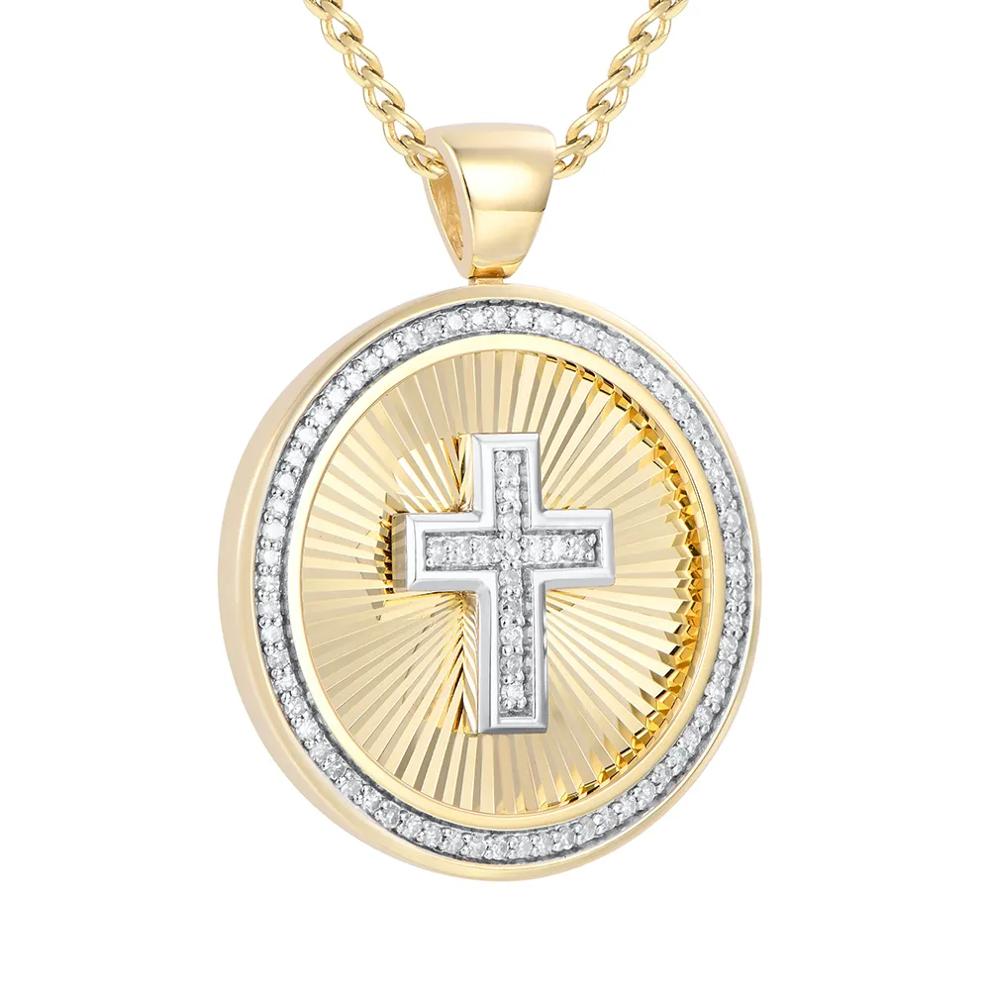 Cross Medallion Pendant with Diamonds in 10K Yellow Gold (1/3 ct. tw.) – Image 2 of 3