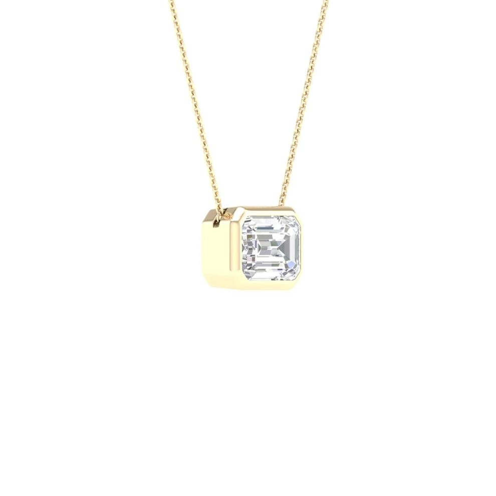 Lab Grown Diamond Emerald-Cut Solitaire Bezel Pendant in 10K Yellow Gold (1 ct. tw.) – Image 2 of 5